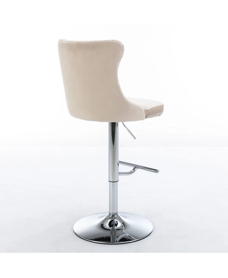 Set of 2 Adjustable Swivel Velvet Upholstered Bar Stools, Tufted, Chrome Base for Kitchen Island, Home Bar-The Pop