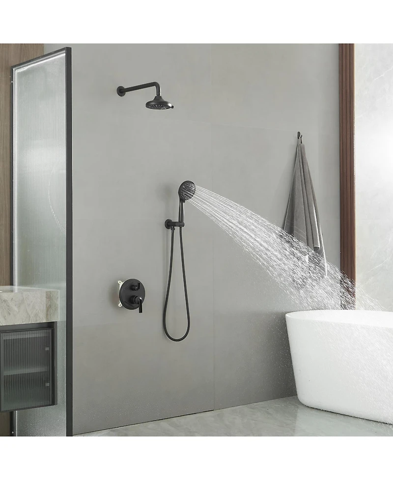 Single Handle 2-Spray Shower Faucet Set 1.8 Gpm with Valve Dual Handheld Shower Head with High Pressure in Matte Black