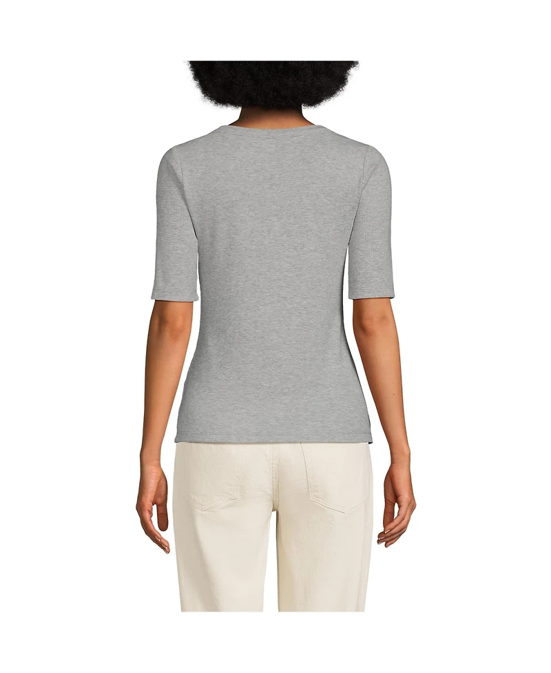 Lands' End Women's Drapey Rib Fitted Elbow Sleeve Scoop Neck Tee