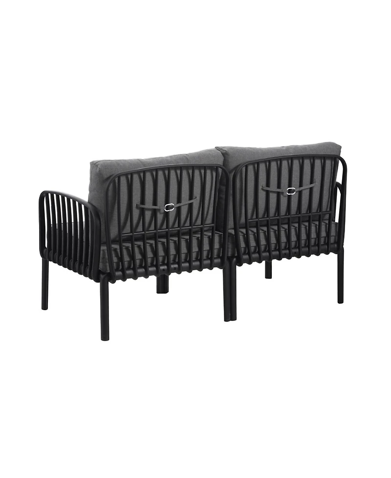Streamdale 5-Piece Patio Set, Modern sectional with coffee table, waterproof cushions, black & gray