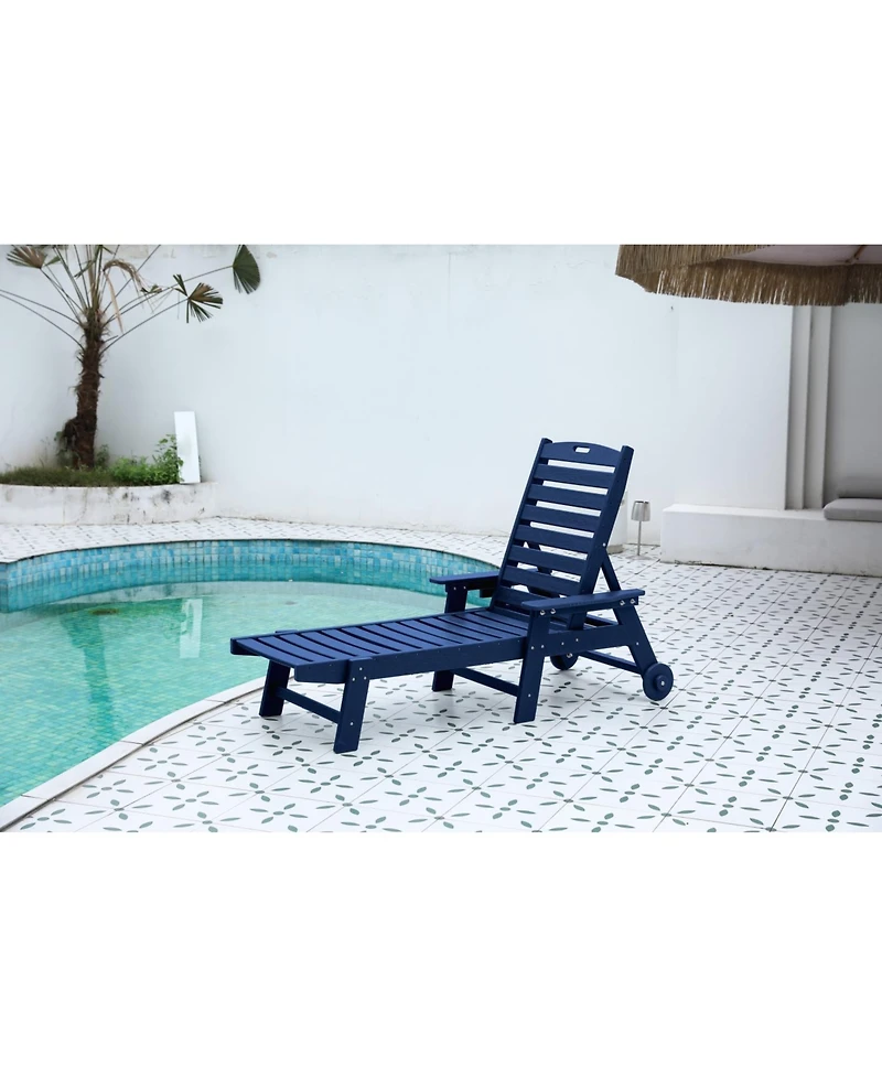 Streamdale Outdoor lounge chair, 5-position, Hdpe, wheels, cupholder, navy