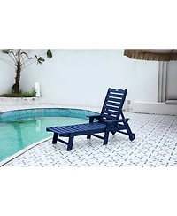 Streamdale Outdoor lounge chair, 5-position, Hdpe, wheels, cupholder, navy