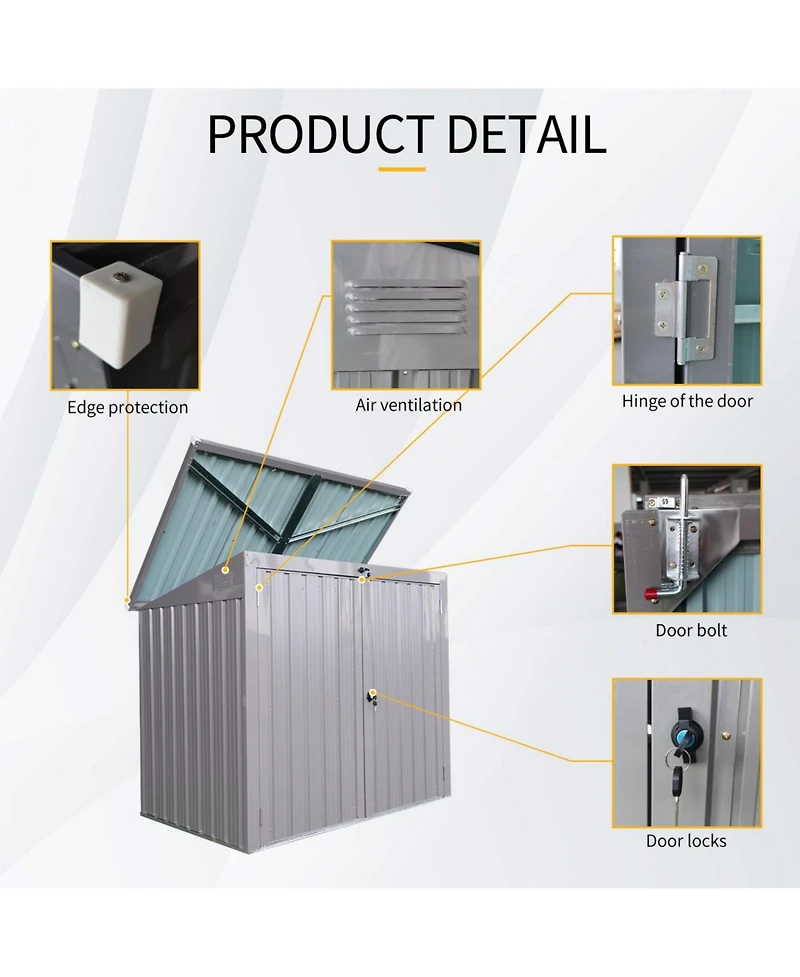 Streamdale Metal outdoor bin shed, Stores 2 trash cans, Galvanized steel, gray