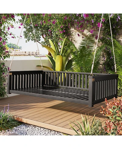 Streamdale Minimalist Twin Swing Bed, Backyard/Porch, Sloped Design, Black