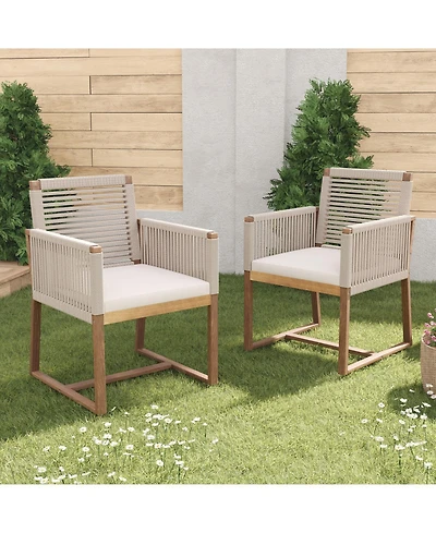 Acacia Patio Chairs (Set of 2), Rope Back, Cushions, Light Brown