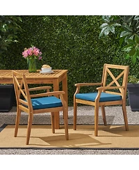 Streamdale Blue Cushion Patio Chairs - Wood Arm Dining Set (Set of 2)