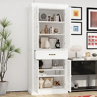 White wooden shoe cabinet with six storage cabinets and one drawer,shoe rack with adjustable shelves