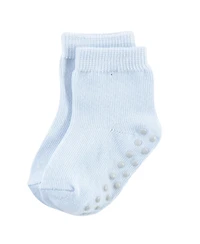 Touched by Nature Baby Boys Organic Cotton Socks with Non-Skid Gripper for Fall Resistance, Blue Black, 6-12 Months