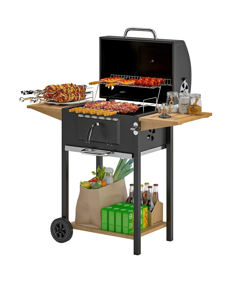 Outsunny Charcoal Bbq Grill with Adjustable Charcoal Pan Barbecue Grill
