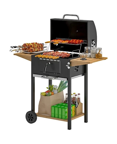 Outsunny Charcoal Bbq Grill with Adjustable Charcoal Pan Barbecue Grill