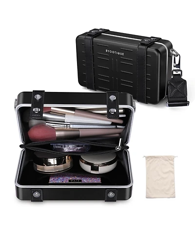 Byootique Mini Suitcase Crossbody Bag Portable Hard Shell Aluminum Cosmetic Makeup Case with Adjustable Strap Travel Handbag for Artist,Red