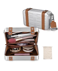 Byootique Mini Suitcase Crossbody Bag Portable Hard Shell Aluminum Cosmetic Makeup Case with Adjustable Strap Travel Handbag for Makeup Artist,Red