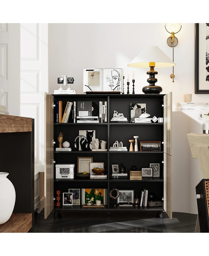 4-door shoe cabinet, multifunctional shoe rack with eight storage spaces, black