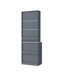 Streamdale 83" Freestanding Kitchen Pantry with Faux Marble Top & 5 Drawers, Gray