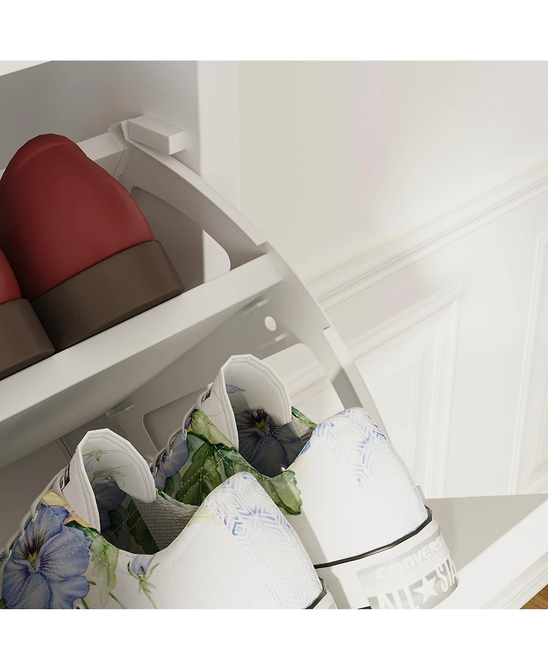 Wooden 3-door natural shoe cabinet, multi-purpose shoe rack with adjustable shelves,white