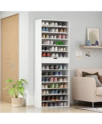 13-tier partition shoe cabinet with adjustable shelves, multifunctional storage, one drawer, spinner wheel design, four wheels, two with brakes, white
