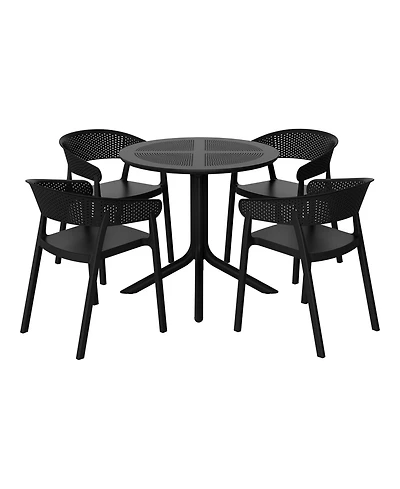 5-Piece Modern Patio Round Dining Table Set with Stackable Chairs