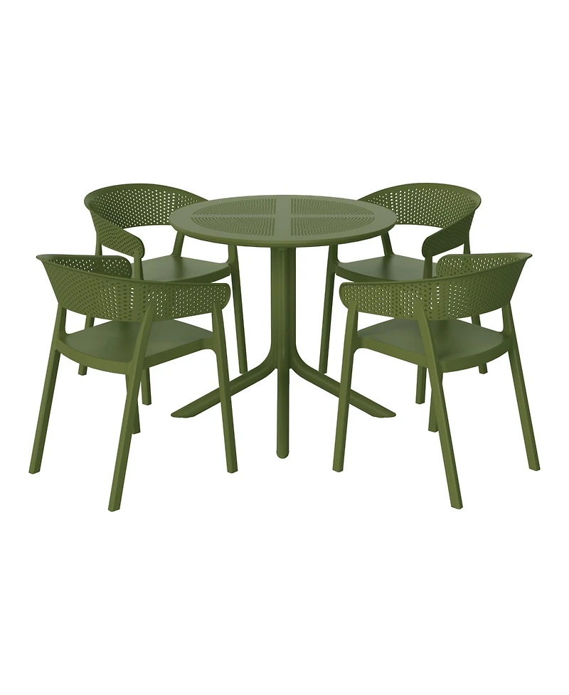 5-Piece Modern Patio Round Dining Table Set with Stackable Patio Dining Chairs