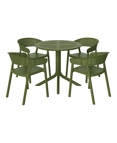 5-Piece Modern Patio Round Dining Table Set with Stackable Chairs