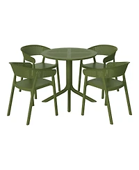 5-Piece Modern Patio Round Dining Table Set with Stackable Patio Dining Chairs