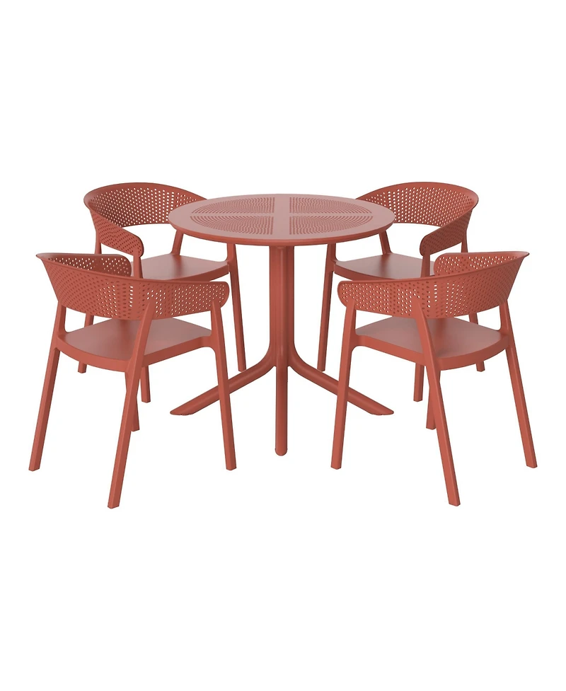 5-Piece Modern Patio Round Dining Table Set with Stackable Chairs