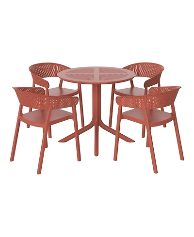 5-Piece Modern Patio Round Dining Table Set with Stackable Chairs