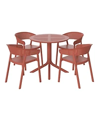 5-Piece Modern Patio Round Dining Table Set with Stackable Chairs