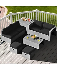 Gymax 8PCS Rattan Patio Space-Saving Furniture Set w/ Waterproof Cover & Cushions