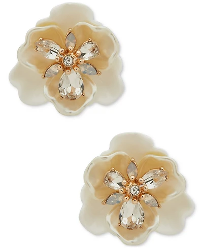 Anne Klein Gold-Tone Crystal Flower Button Statement Earrings