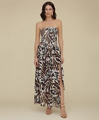Avec Les Filles Women's Printed Smocked-Bodice Ruffle-Tiered Maxi Dress