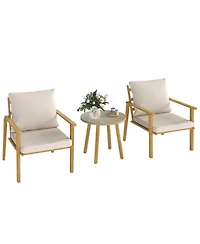 Outsunny 3 Piece Patio Set, Wood Effect Metal Bistro Set,