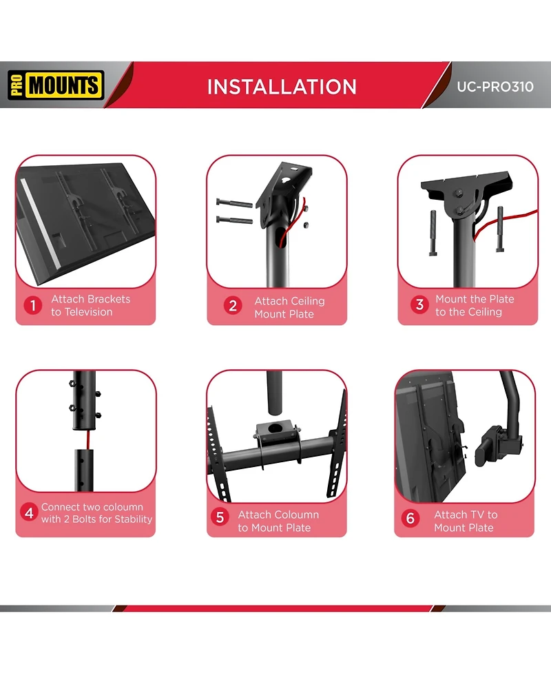 ProMounts Premium Tilt and Swivel Ceiling Tv Mount for 37"-90" Screens Holds up to 88 Lbs.