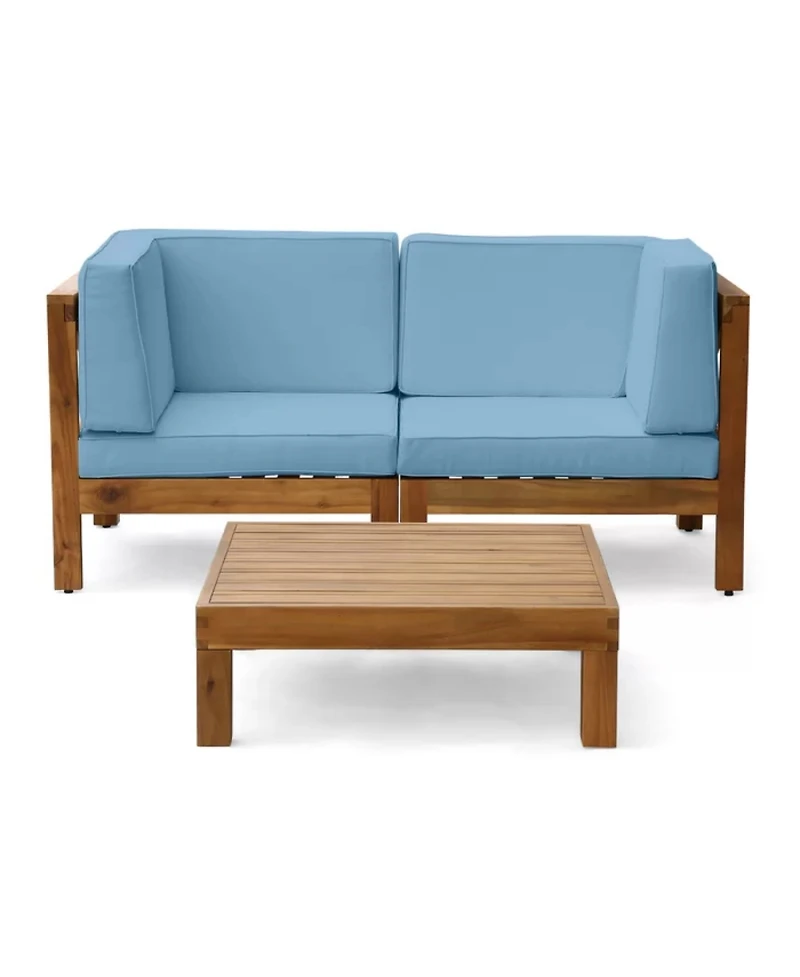 Streamdale Teak Acacia Wood Outdoor Set, 2 Armchairs & Coffee Table - Blue