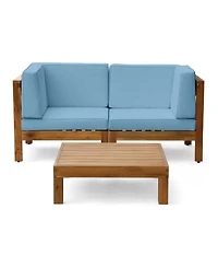 Streamdale Teak Acacia Wood Outdoor Set, 2 Armchairs & Coffee Table - Blue