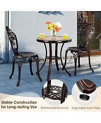 Gymax 3PCS Cast Aluminum Patio Bistro Set Outdoor Table & Chairs Furniture Set