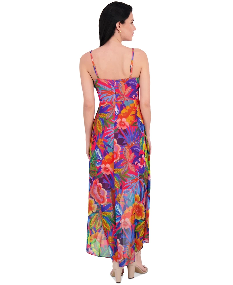 Siena Women's Floral Print Sleeveless High-Low Maxi Dress