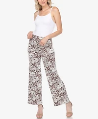 White Mark Women's Floral Print Wide Leg Palazzo Pants