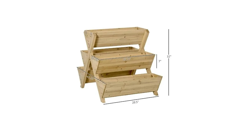 3-Tier Outdoor Fir Wood Elevated Planter Herb Flower Box Raised Garden Bed