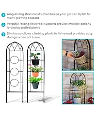 Steel Wire Arched Climbing Plants Wall Trellis with Flowerpot Supports - 48" H - Black - 2-Pack