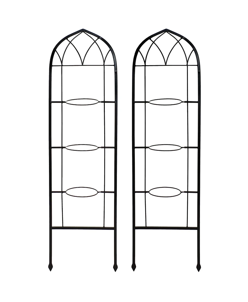 Steel Wire Arched Climbing Plants Wall Trellis with Flowerpot Supports - 48" H - Black - 2-Pack