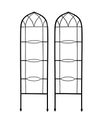 Steel Wire Arched Climbing Plants Wall Trellis with Flowerpot Supports - 48" H - Black - 2-Pack
