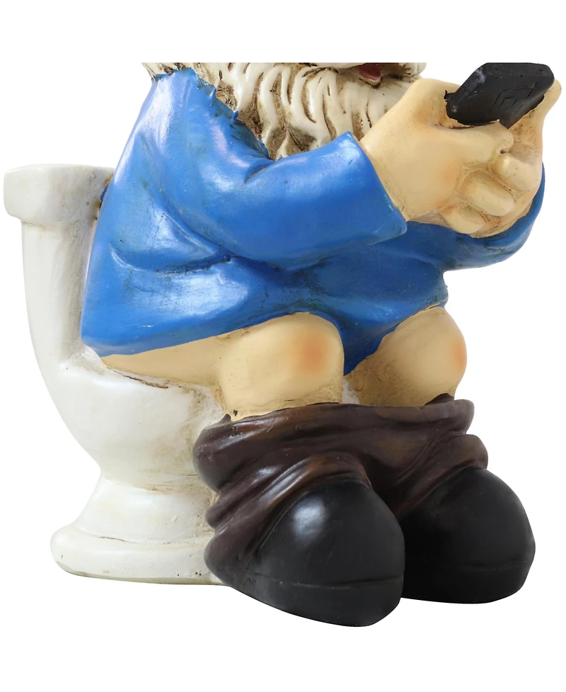 9.5-Inch Cody the Garden Gnome on the Throne Reading His Phone Sculpture - Funny Lawn Decoration - Blue