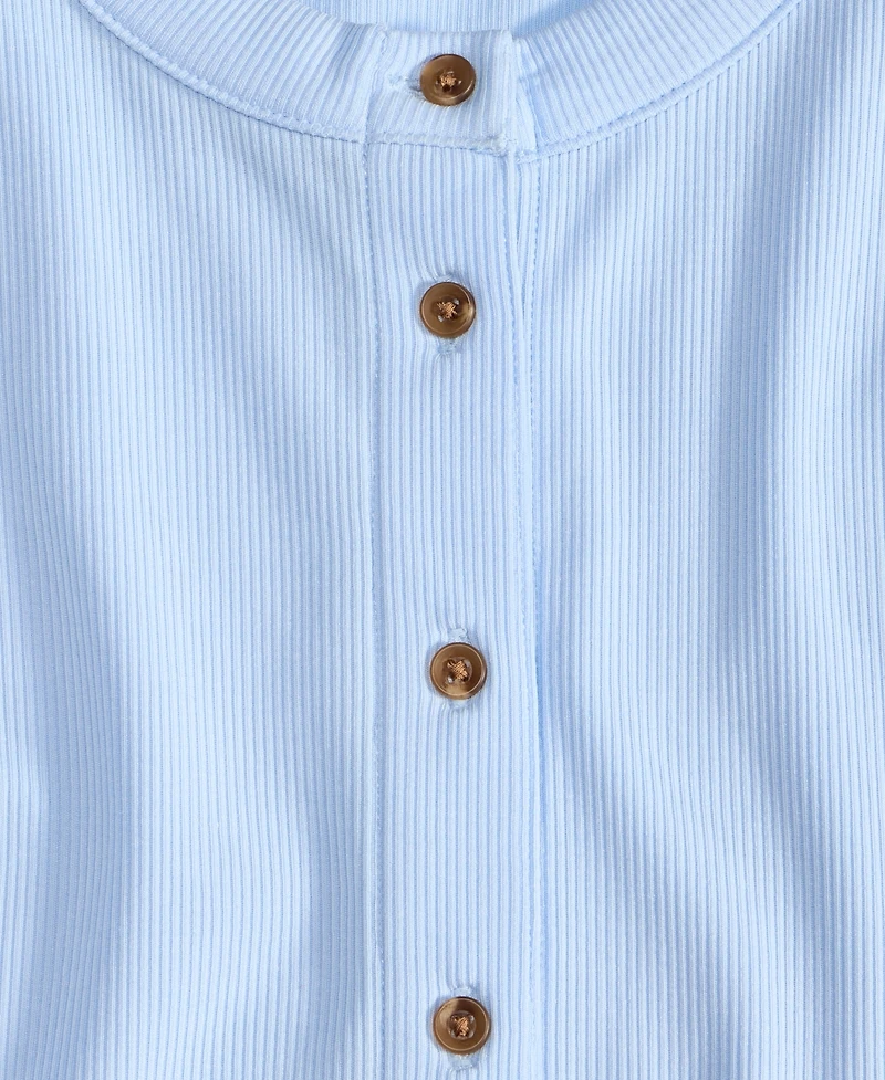 On 34th Women's Rib-Knit Short-Sleeve Button Front Top