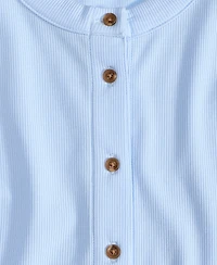 On 34th Women's Rib-Knit Short-Sleeve Button Front Top