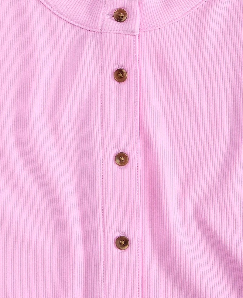 On 34th Women's Rib-Knit Short-Sleeve Button Front Top, Exclusively at Macy's