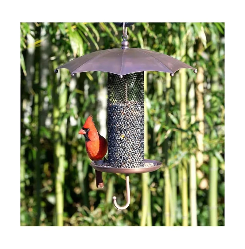 Copper Umbrella Bird Feeder with Mesh Tube for Seed and Bird Feeding Station