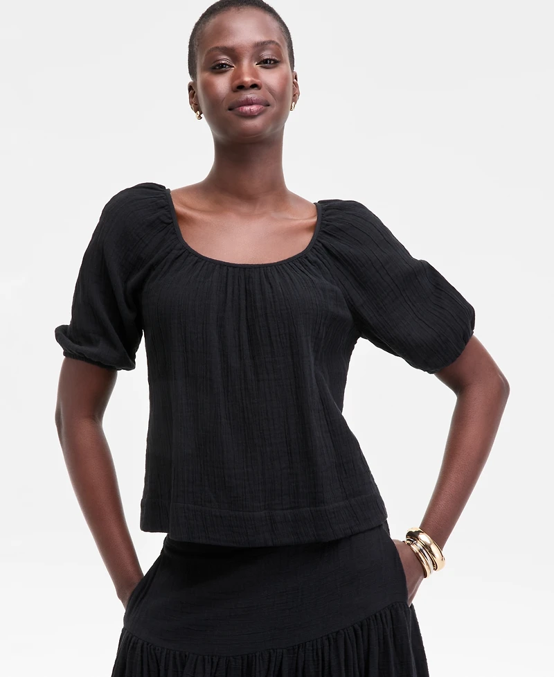 On 34th Women's Cotton Gauze Scoop-Neck Top, Exclusively at Macy's