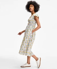 On 34th Women's Printed Smocked Flutter-Sleeve Midi Dress
