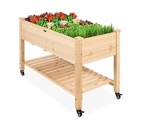 Locking Wheels Raised Mobile Garden Wood Planter for Easy Mobility and Elevated Planting