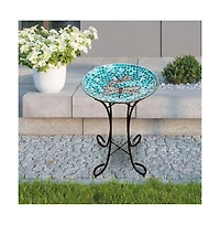 Mosaic Glass Birdbath Bowl with Metal Stand for Garden and Patio Decor